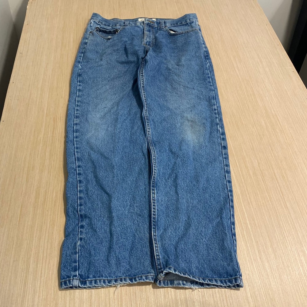 Ruff Hewn Mens Straight Leg Blue Denim Jeans Medium Wash 34x32 Relaxed Fit